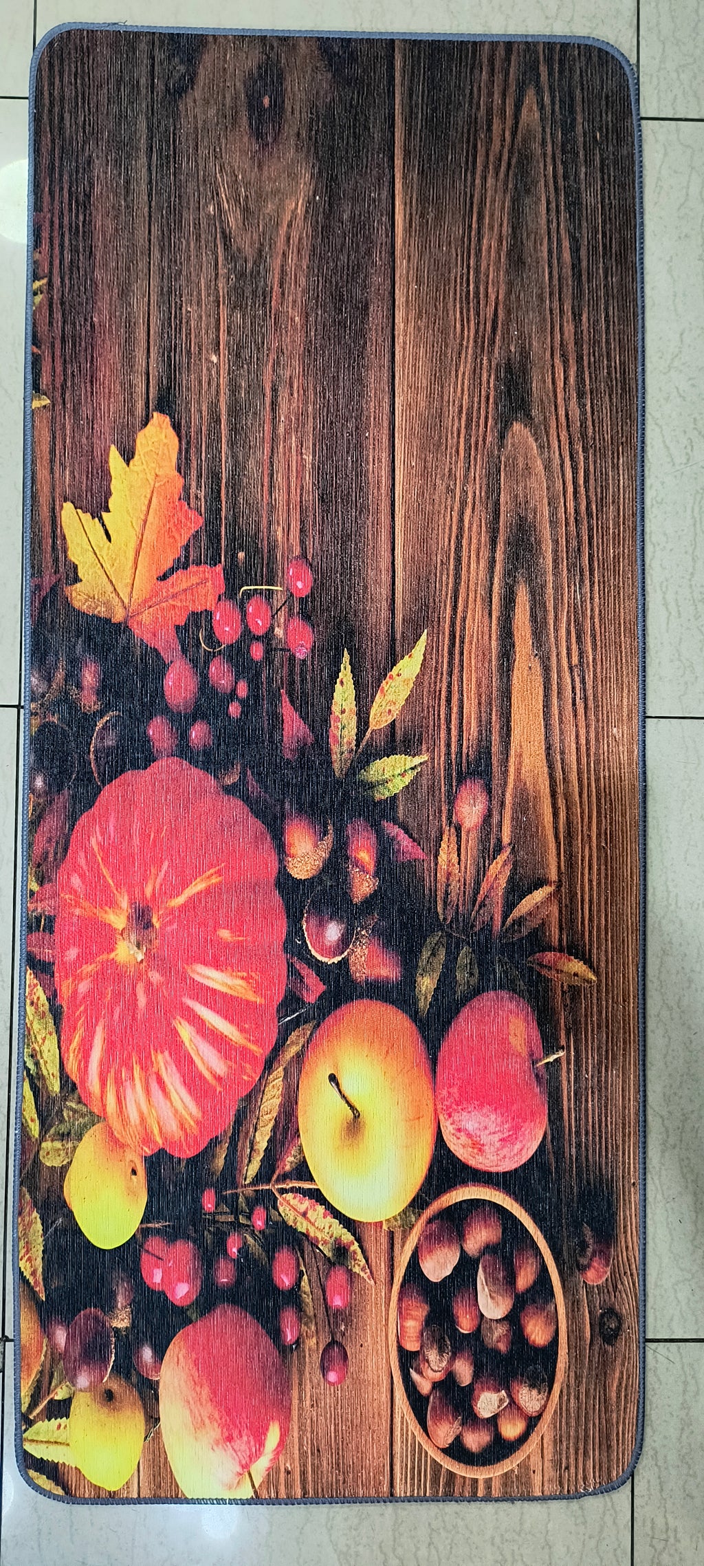 Alfombra de Cocina Impresa 50x120 cm – Diseño Otoño Frutas con Antideslizante
