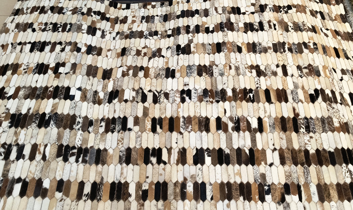 Alfombra de Cuero Natural Patchwork 160x230 cm – Diseño Hexagonal
