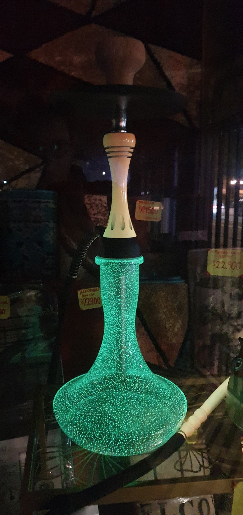 Hookah Fluorescente Verde | Arguile con Base de Vidrio Craquelado fluor