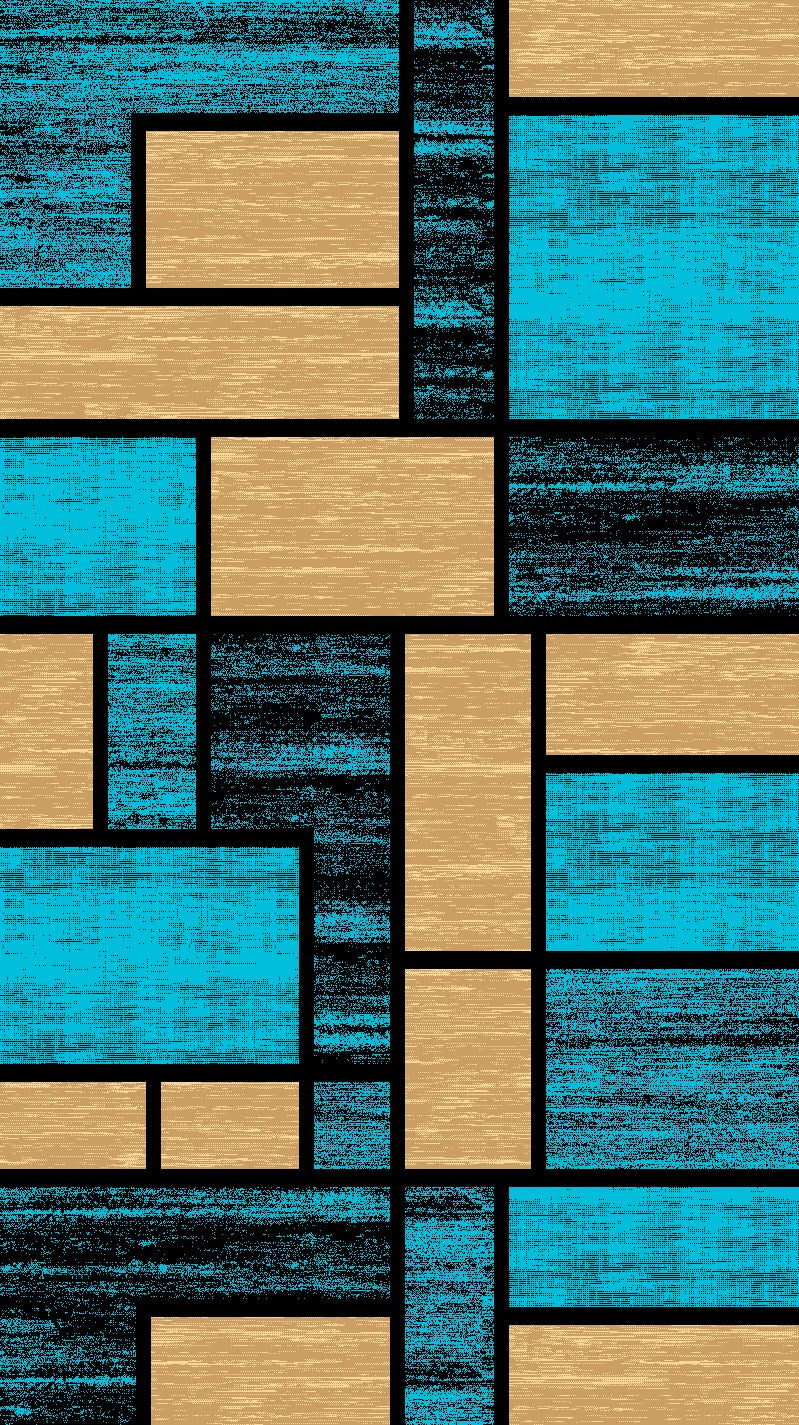 Alfombra Geométrica Turquesa y Beige – Diseño Moderno para Living y Comedor / Made in Turkey