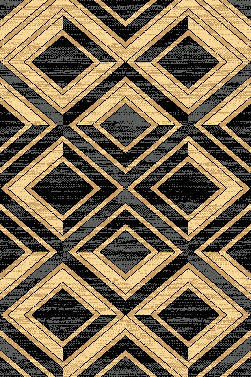 Alfombra Geométrica Art Decó Negro y Beige | Made in Turkey