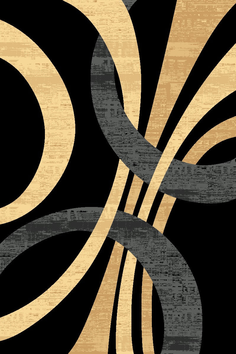 Alfombra Abstracta Curvas Negro y Beige / Made in Turkey