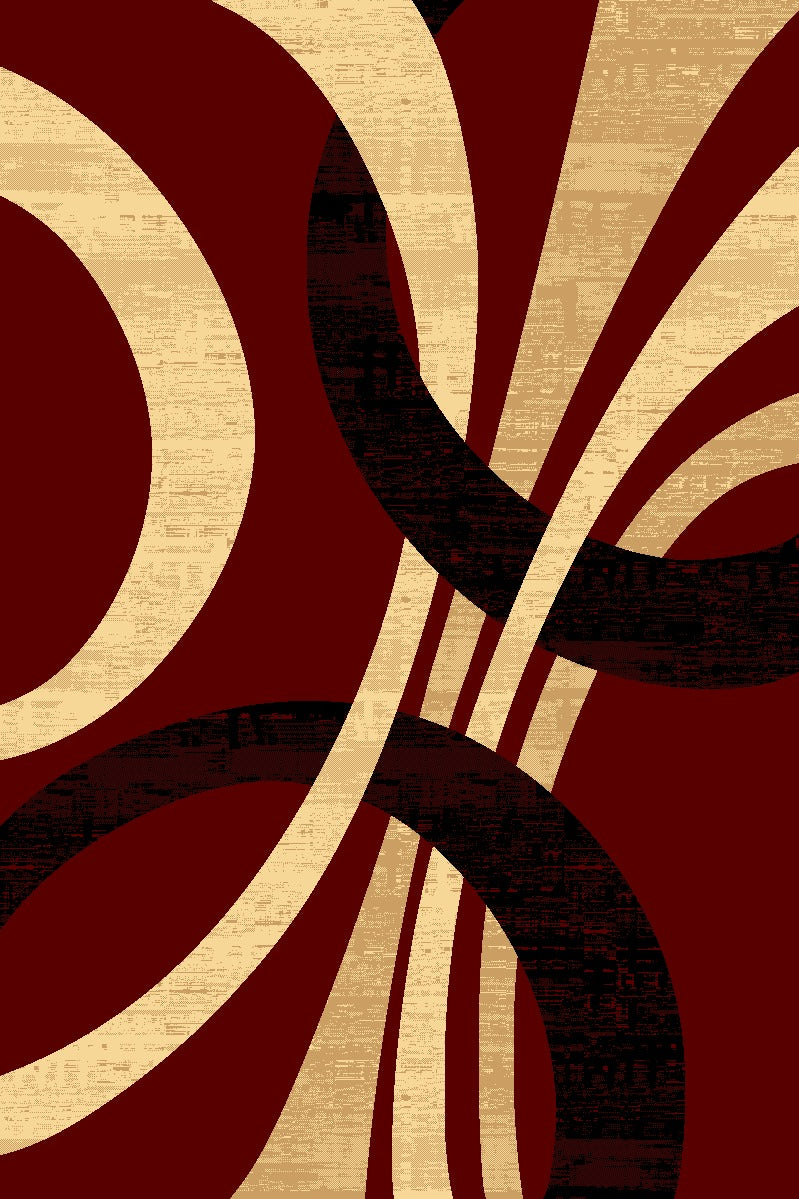 Alfombra Abstracta Curvas Rojo Borgoña y Beige | Made in Turkey