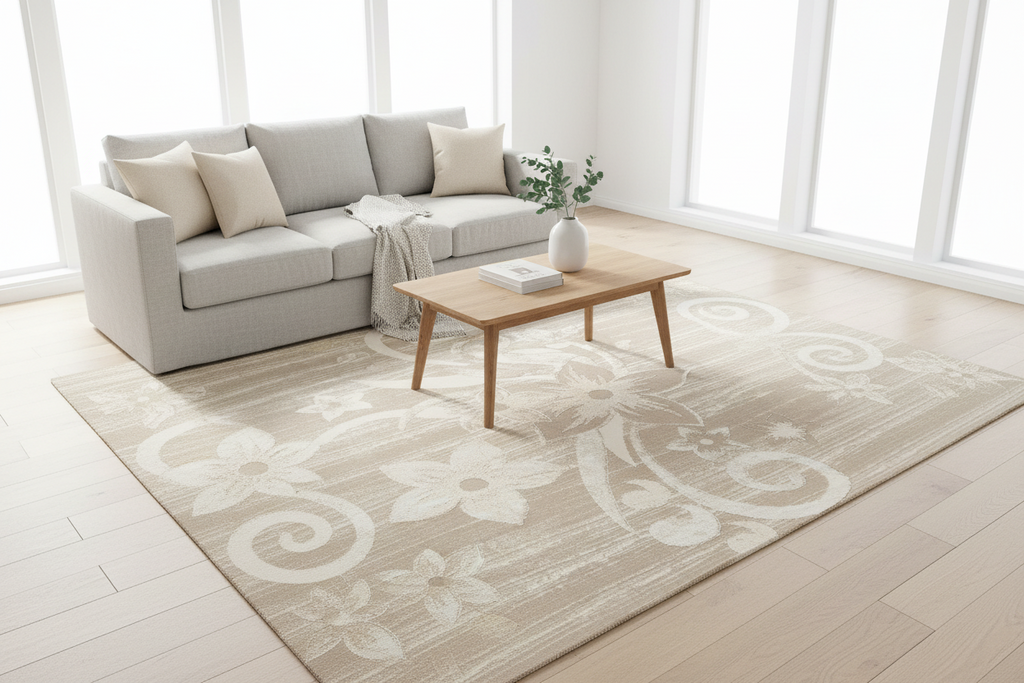 Alfombra Floral Beige Marfil – Diseño Clásico Elegante 150x200 cm