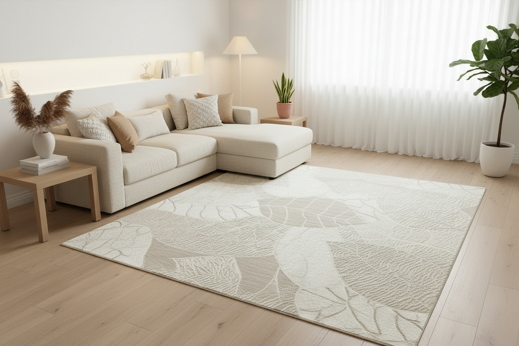 Alfombra Hojas Marfil – Diseño Botánico Premium 150x200 cm