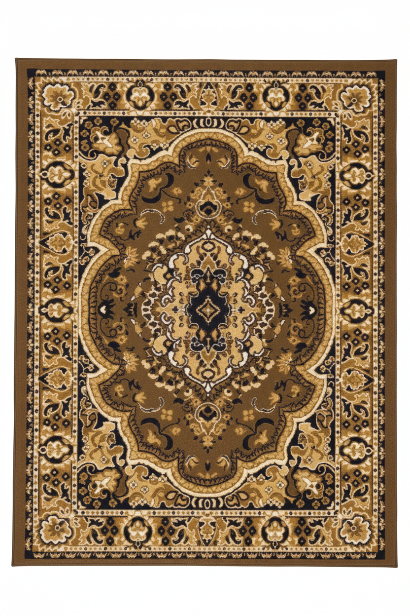 Alfombra Persa Café y Beige | Diseño Oriental Medallón / Made in Turkey