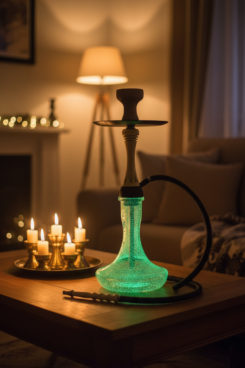 Hookah Fluorescente Verde | Arguile con Base de Vidrio Craquelado fluor