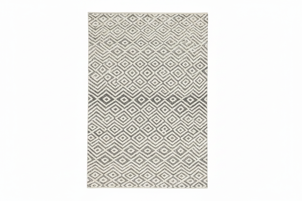 Alfombra turca diamante crema gris fondo blanco