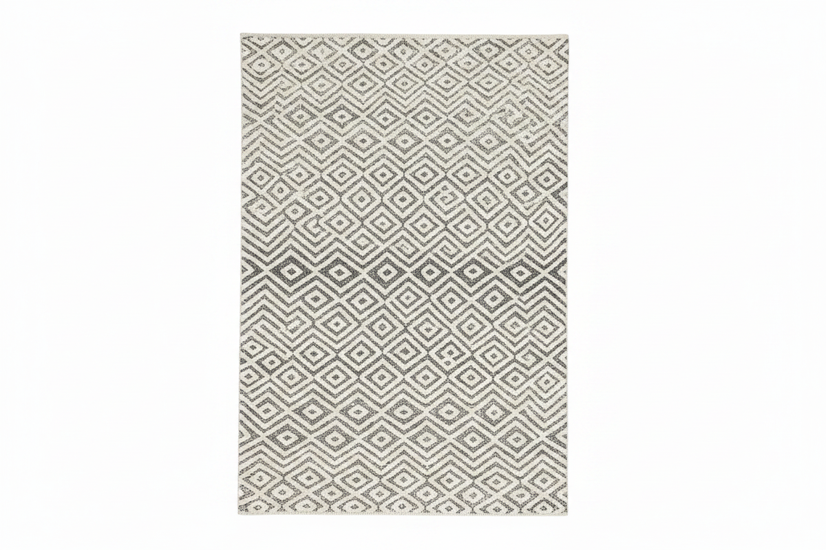 Alfombra turca diamante crema gris fondo blanco