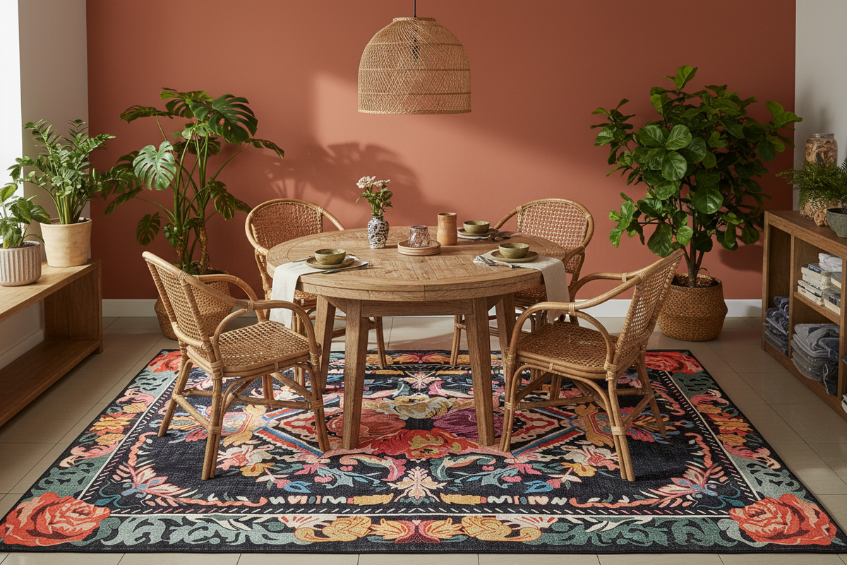 Alfombra floral medallón 160x240 – ambiente comedor