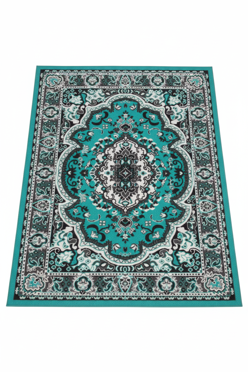 Alfombra persa turquesa fondo blanco