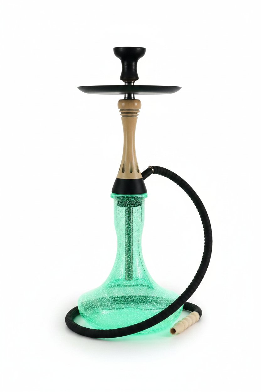 Hookah fluorescente verde fondo blanco con manguera