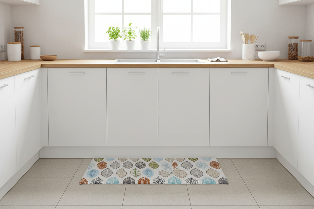 Mat hojas multicolor en cocina moderna