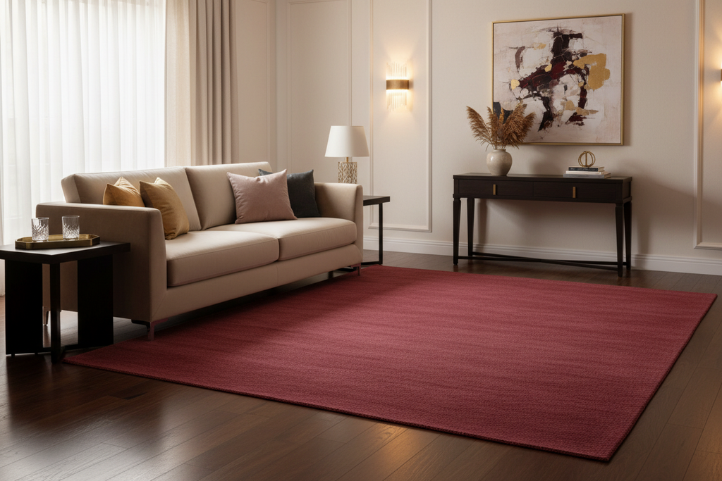 Alfombra borgoña en salón elegante
