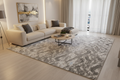 Alfombra abstracta en living moderno