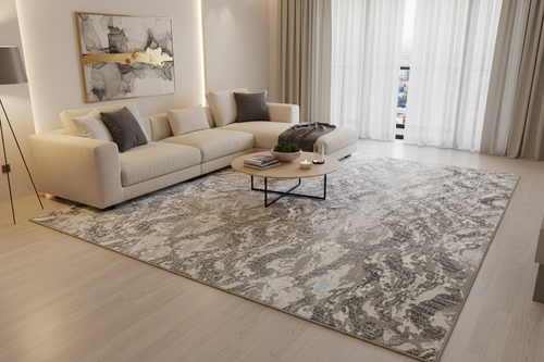Alfombra abstracta en living moderno