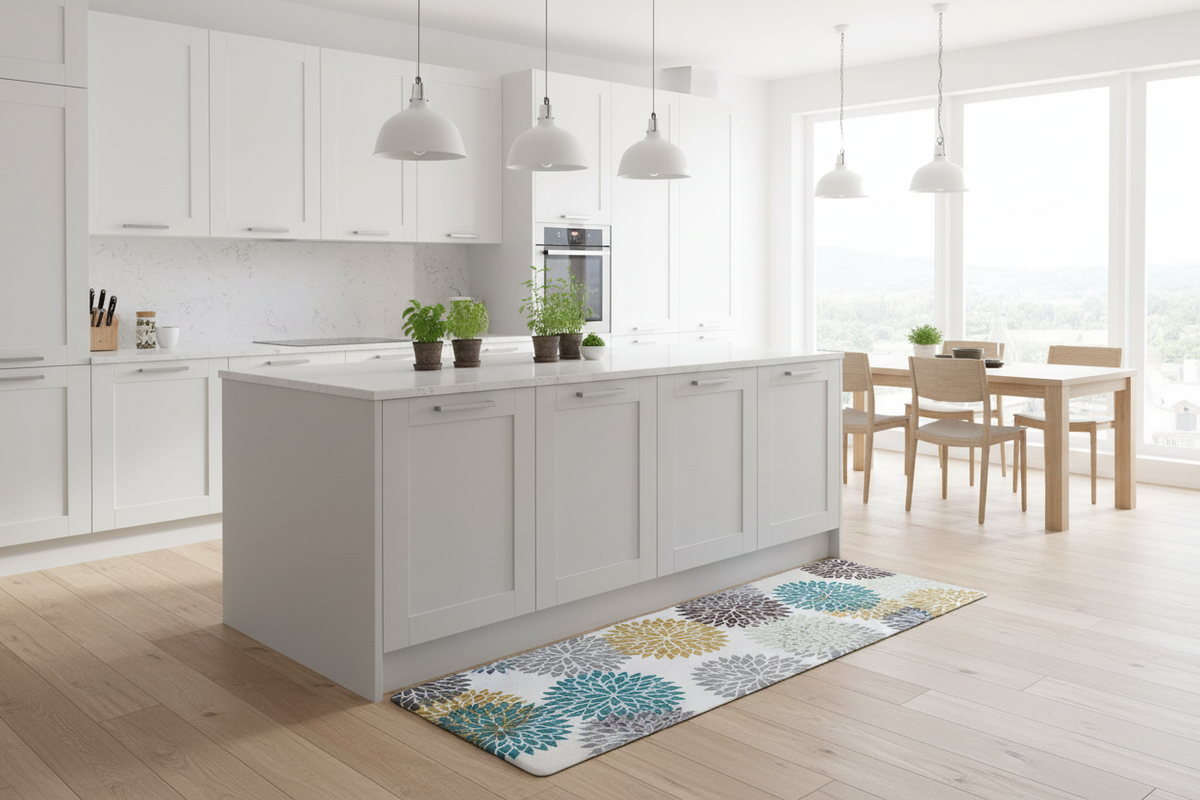 Alfombra vinílica flores en cocina contemporánea