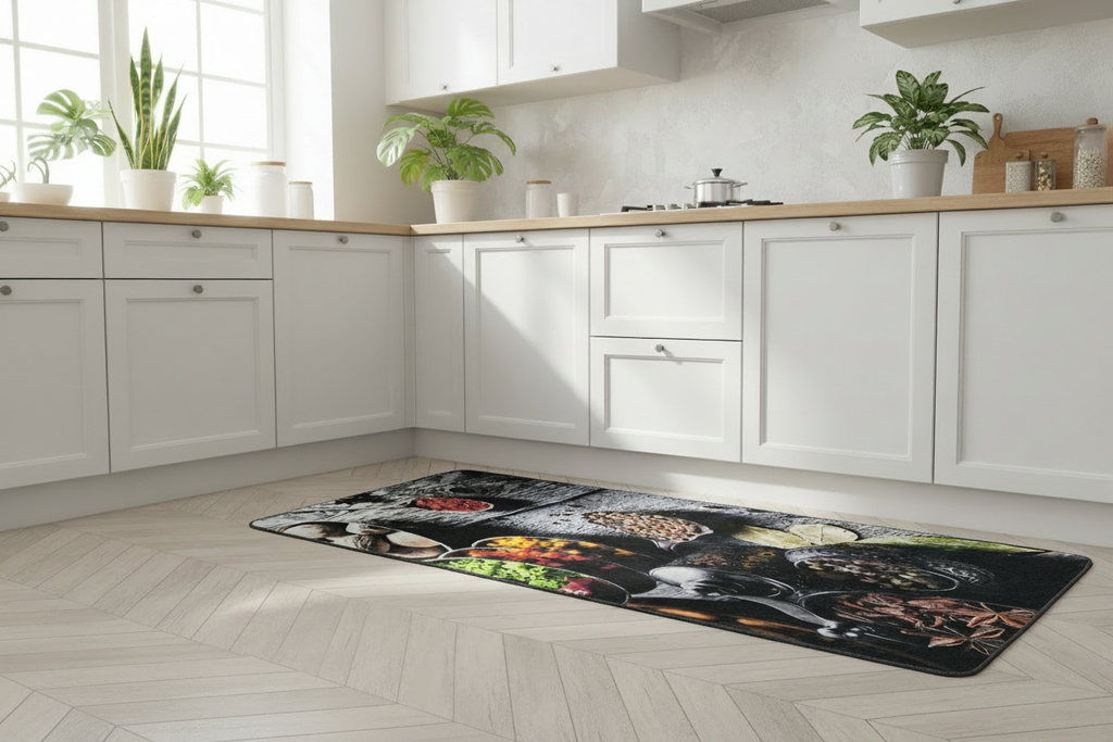 Alfombra cocina especias vintage - cocina moderna piso visible