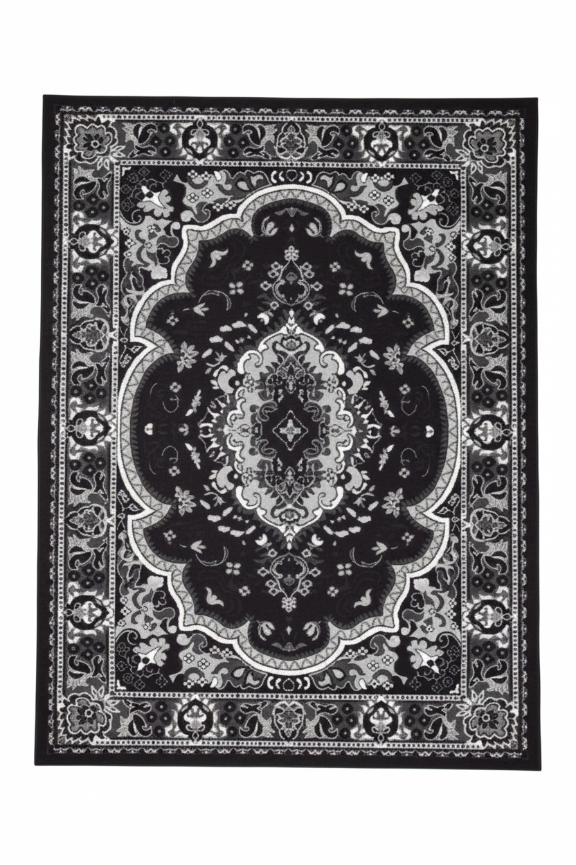 Alfombra persa negro gris fondo blanco