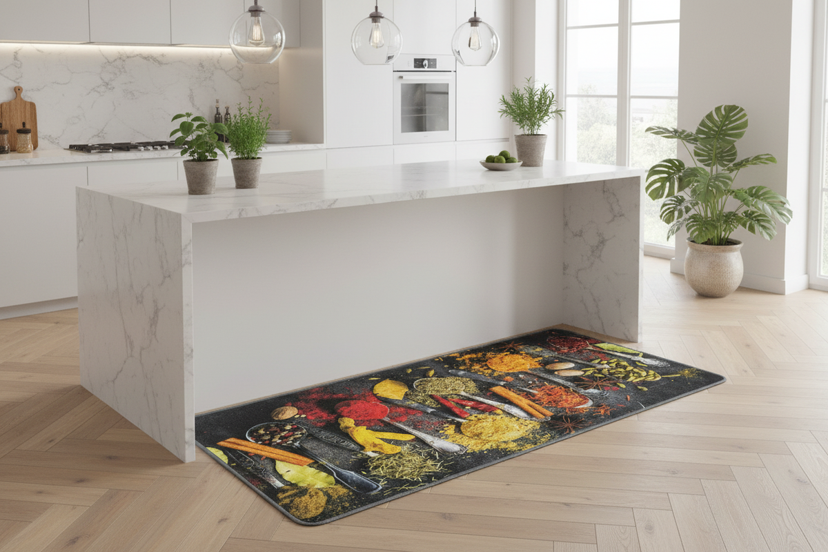 Alfombra cocina especias cucharas - ambiente isla desayunador