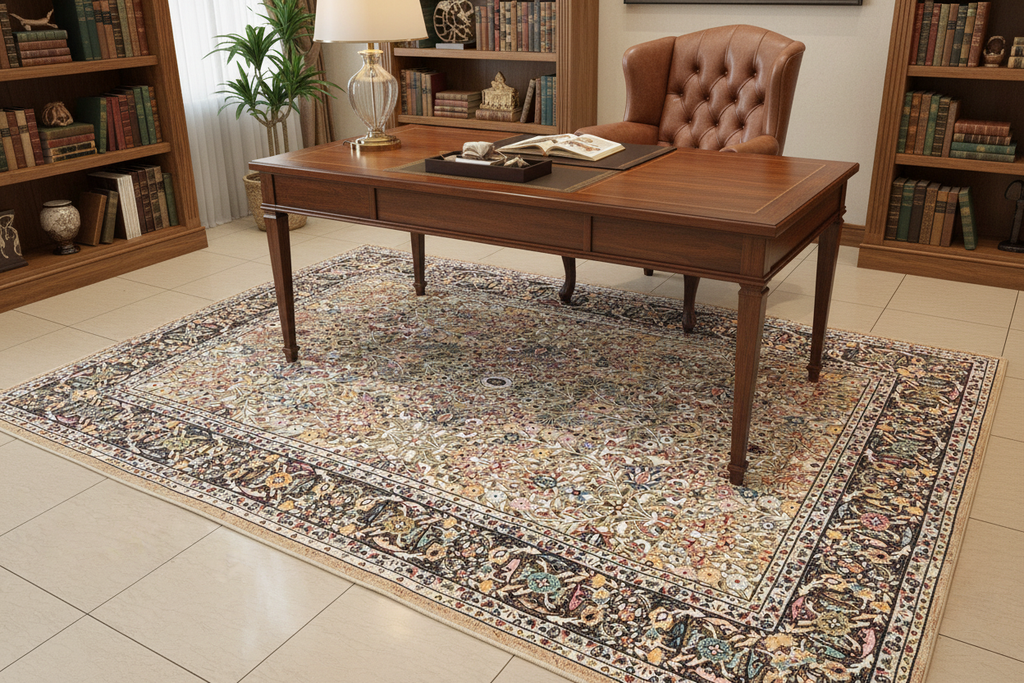 Alfombra persa floral all-over – ambiente estudio