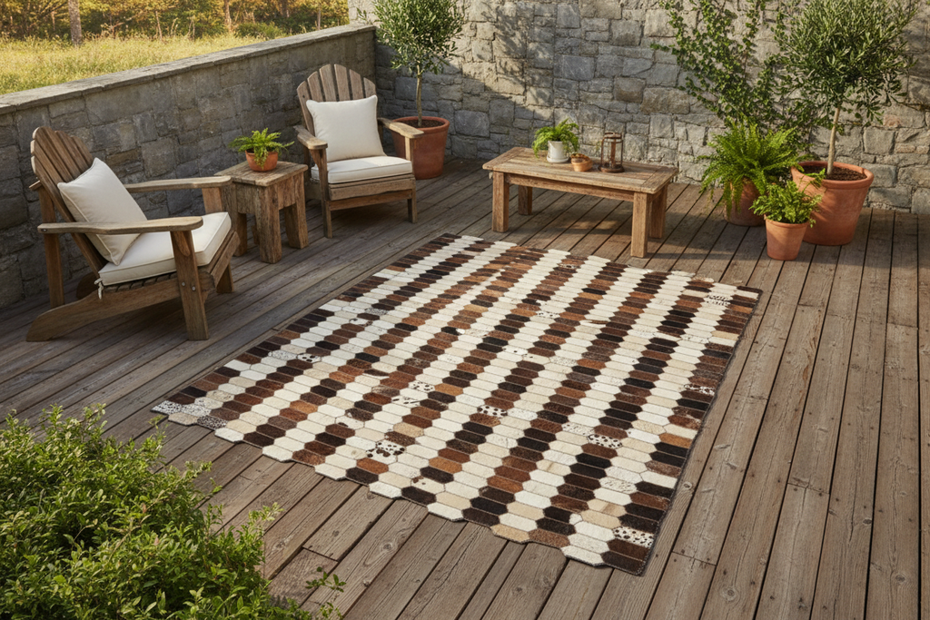 Alfombra de cuero patchwork - terraza rústica