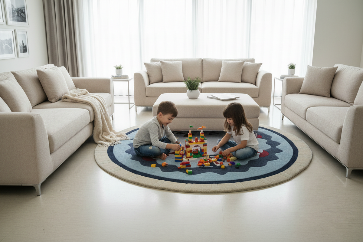 Alfombra redonda golf - sala de estar con niños