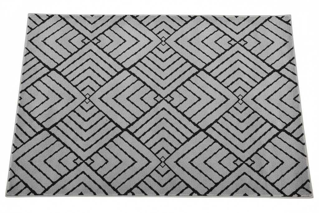 Alfombra geométrica gris negro fondo blanco producto limpio