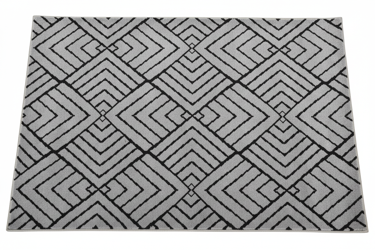 Alfombra geométrica gris negro fondo blanco producto limpio