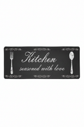 Mat chalkboard Kitchen seasoned with love fondo blanco