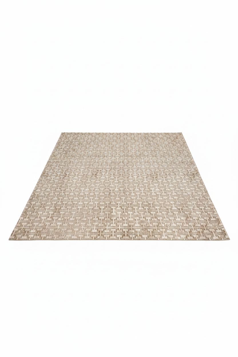 Alfombra geométrica beige fondo blanco producto limpio