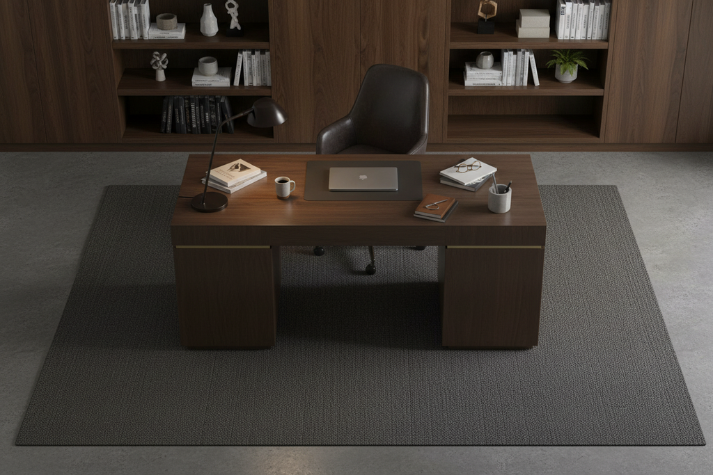 Alfombra gris antracita en home office contemporáneo