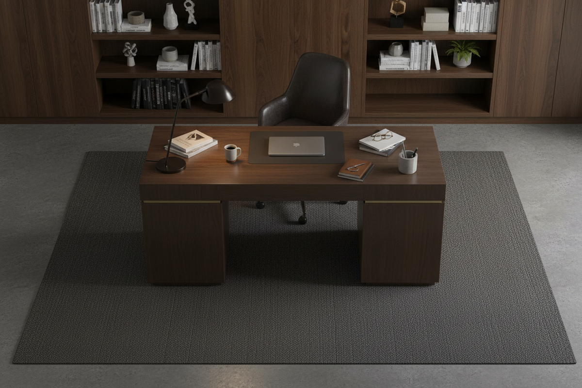 Alfombra gris antracita en home office contemporáneo