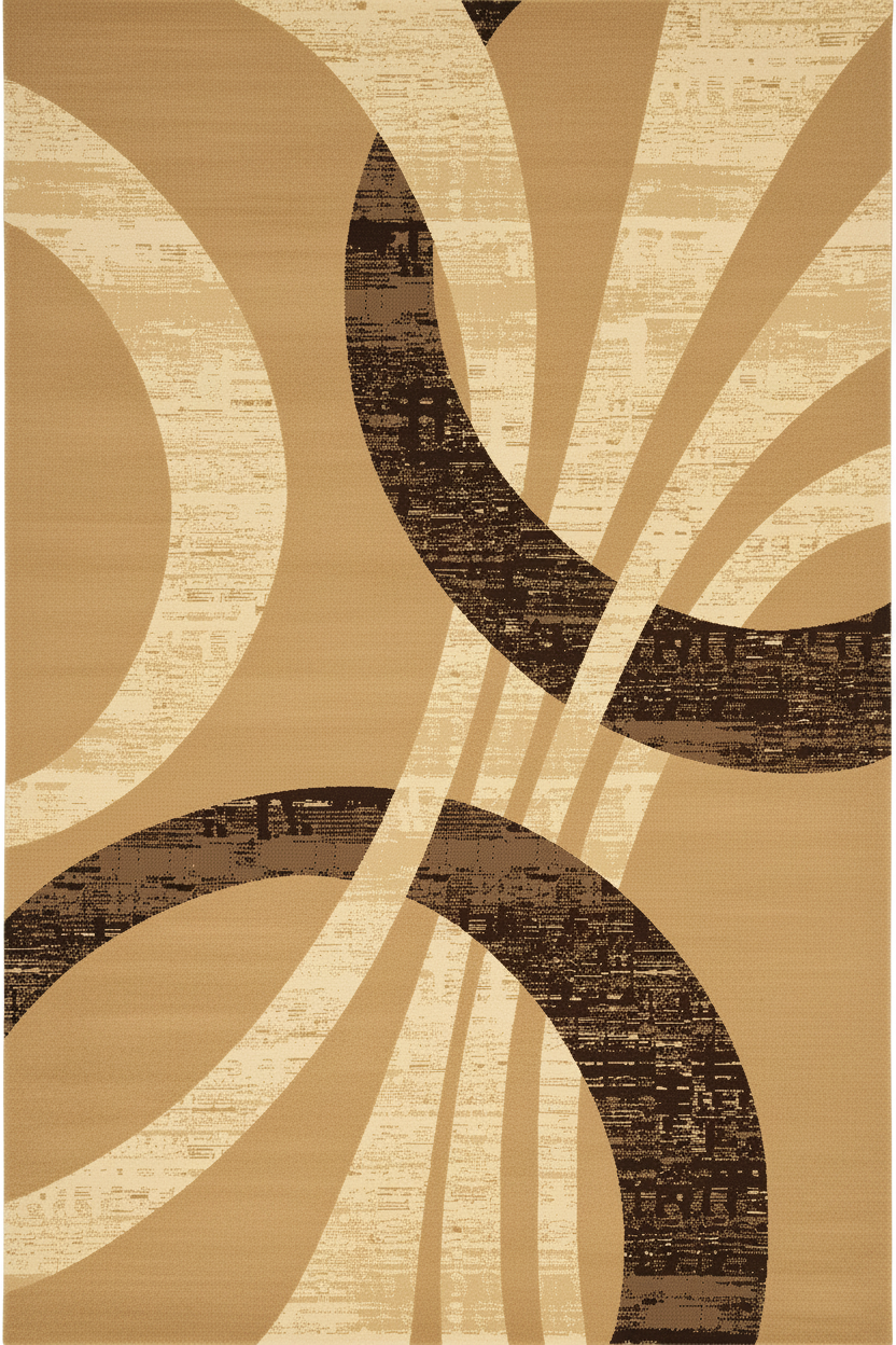 Alfombra abstracta beige y café sobre fondo blanco limpio