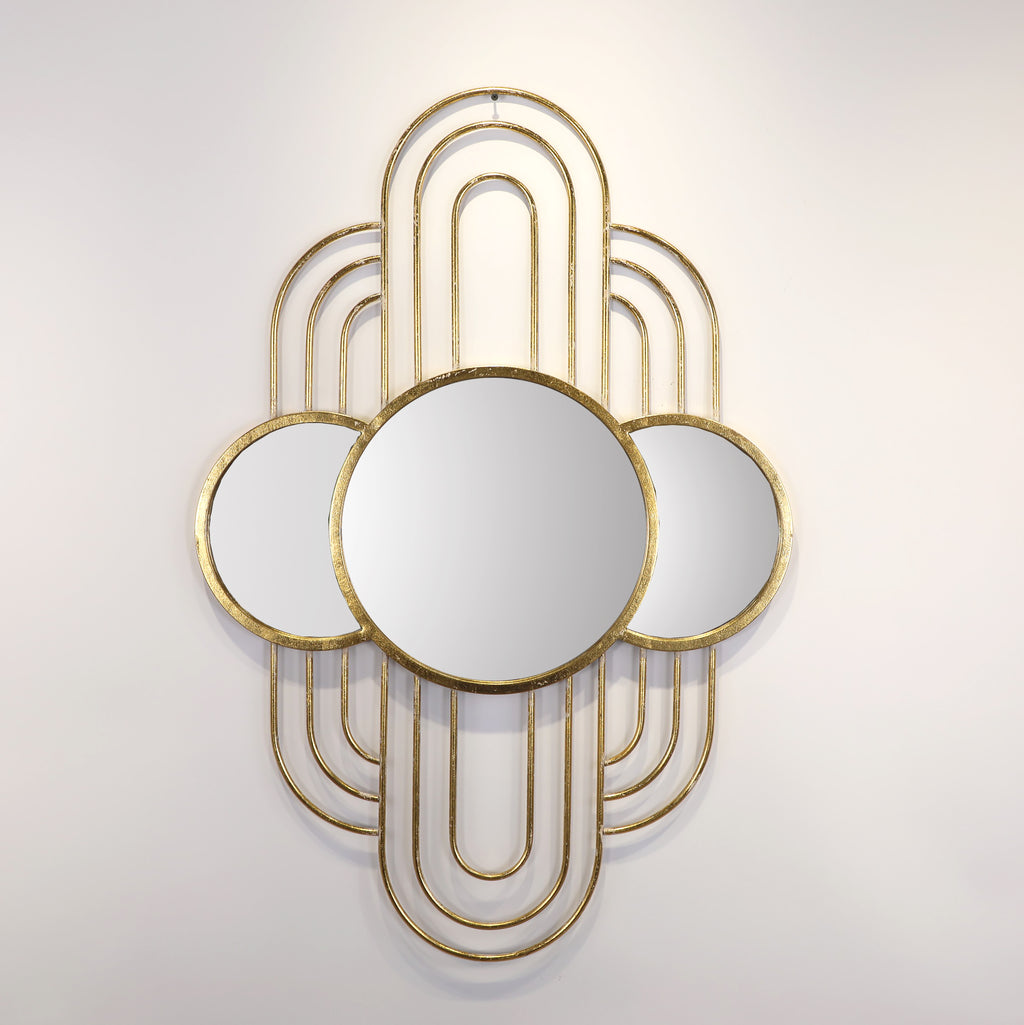 Espejo Decorativo Mural Art Déco Dorado con Diseño Geométrico