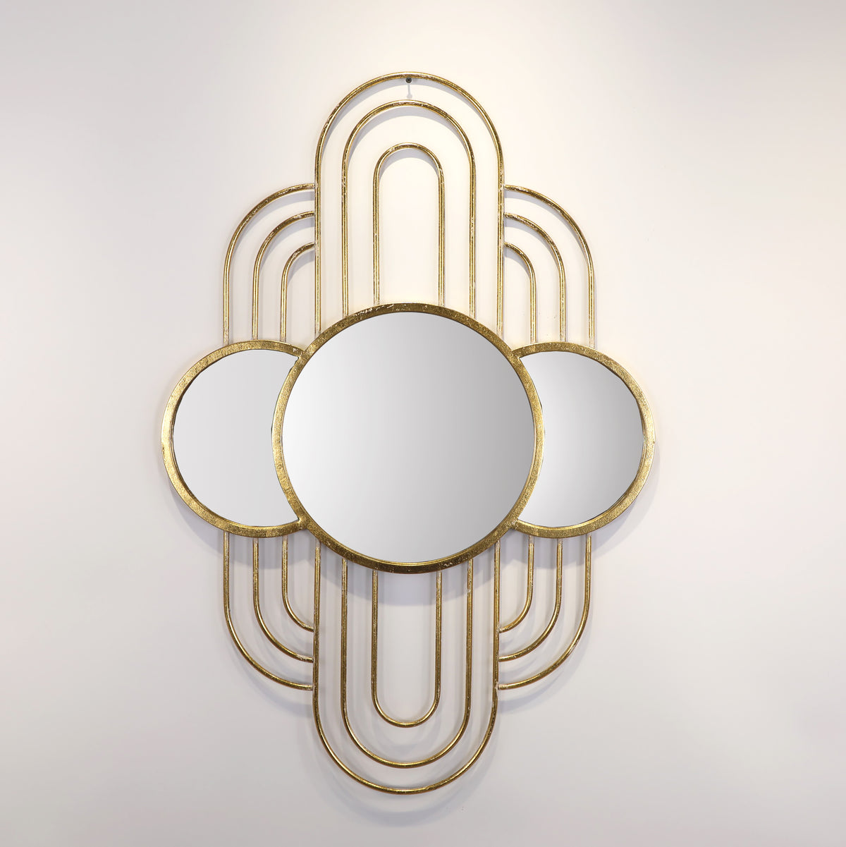 Espejo Decorativo Mural Art Déco Dorado con Diseño Geométrico