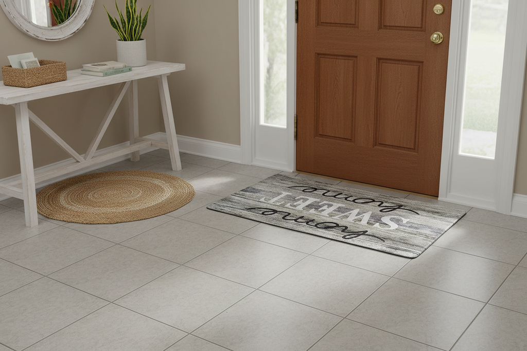 Tapete Antifatiga “Home Sweet Home” – Estilo Rústico Gris Memory Foam